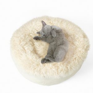 Ivory Faux Fur Donut Cat Bed with Washable Cover
