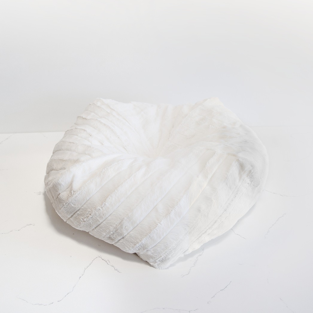 Ivory Textured Faux Fur Pouf Cat Bed