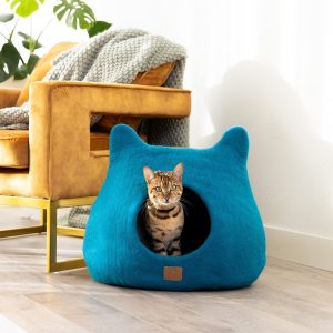 Ocean Blue Felted Wool Cat Cave