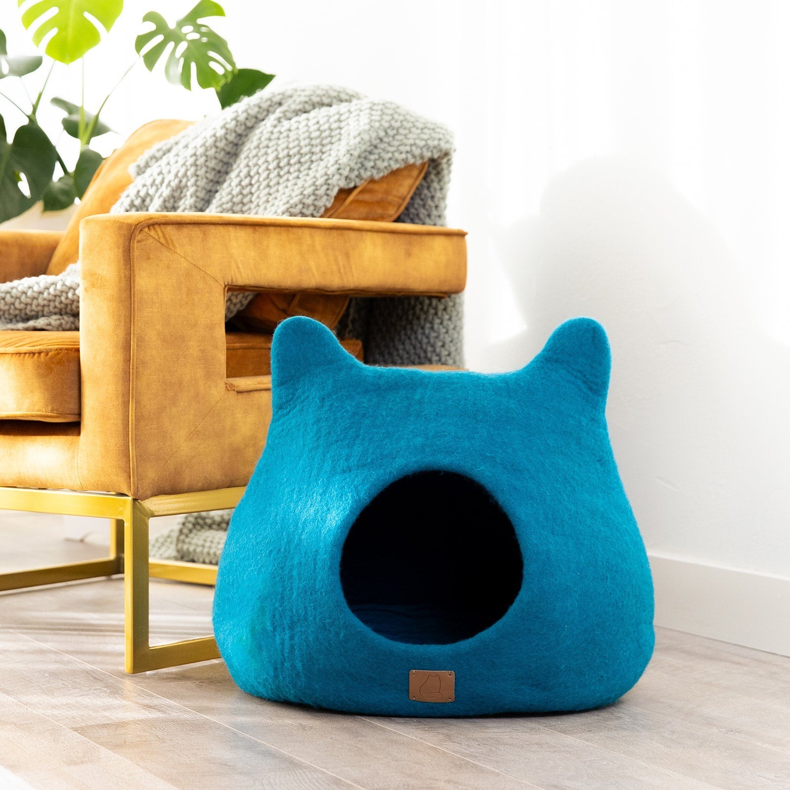 Ocean Blue Felted Wool Cat Cave
