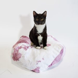 Pink Cow-Print Faux Fur Pouf Cat Bed