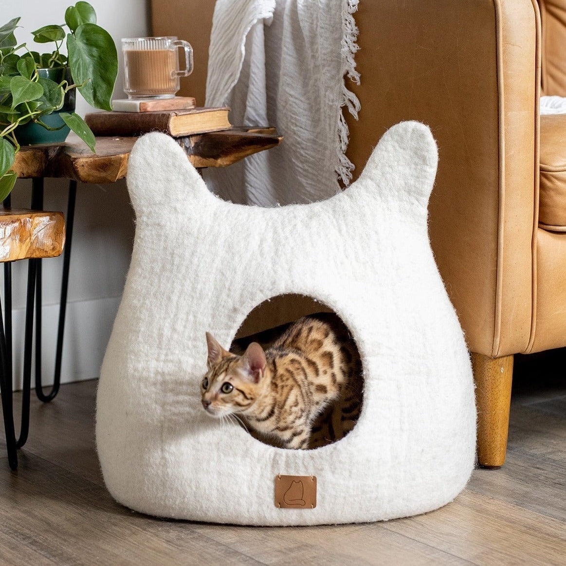 White Felted Wool Cat Cave